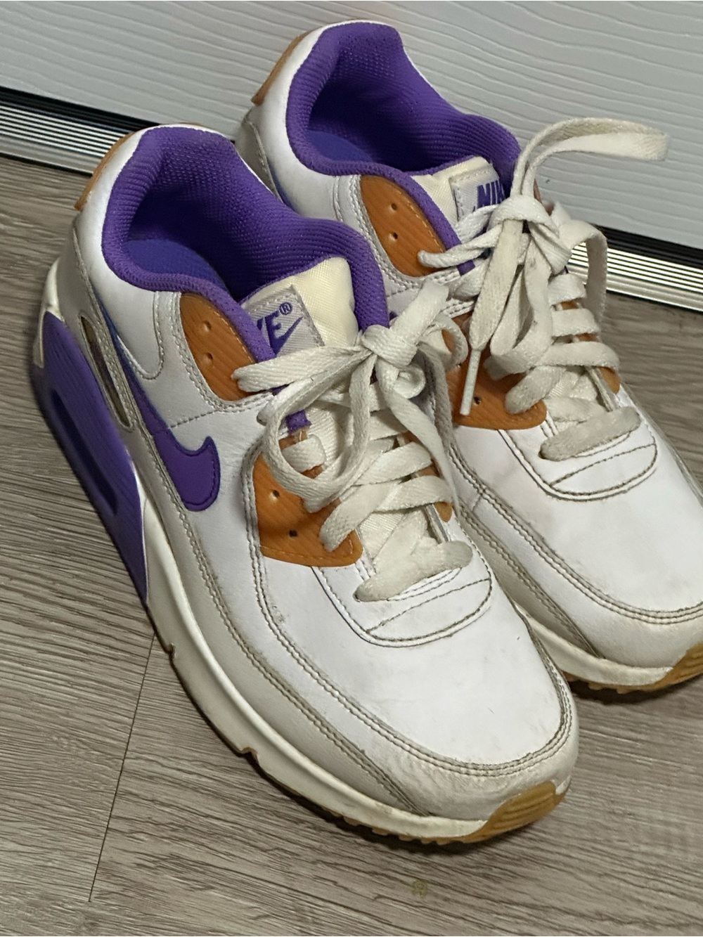 Nike Girls Air Max White & Purple Leather Sneakers with Tan Accents